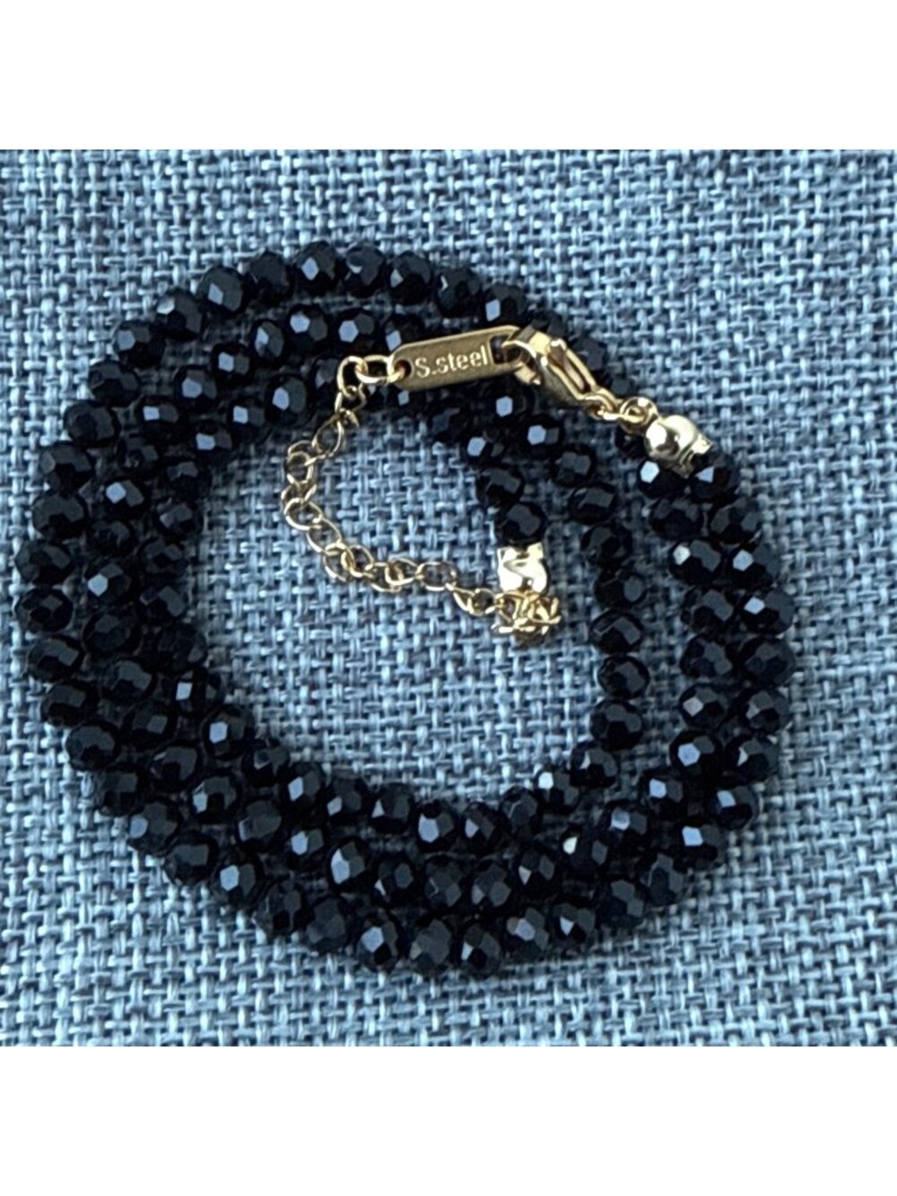16" Faceted Jet Black Bead Strand 18K Gold Plated Stainless Steel Extender Clasp